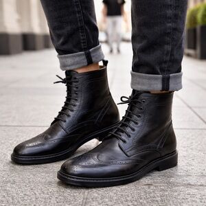 John White England Black Leather Brogue Boots – Made in England – Size 8 UK